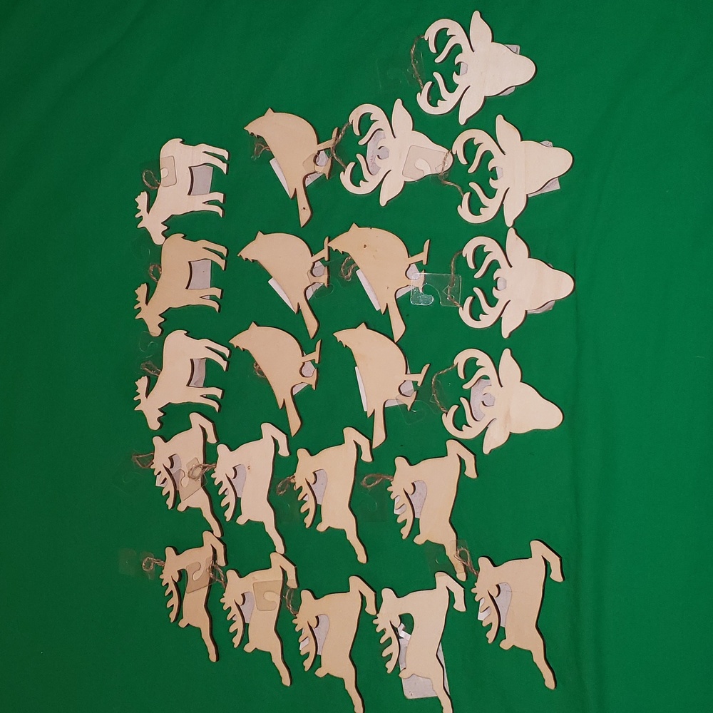 Bundle of 22 Wooden Ornament Blanks Reindeer Moose Bird Deer Face